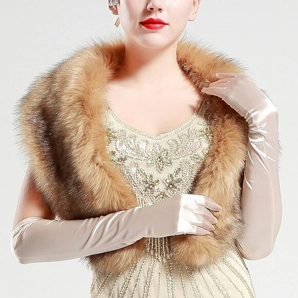 Women's Faux Fur Shawl Wrap Collar Winter Bridal Party Cover Up - Picture 2 of 6